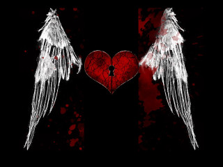 White wings red heart blood - a red border free wallpaper