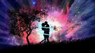 Couple kissing tree field colorful 5 - a colorful sky in the background free wallpaper
