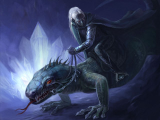 Man riding green dragon iceberg - donato giancola free wallpaper for desktop