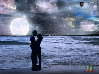 Couple beach fullmoon stars planets - a couple standing free wallpaper