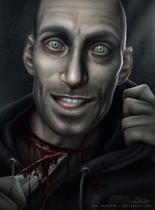 Man knife blood face chest - realistic free wallpaper for mobile