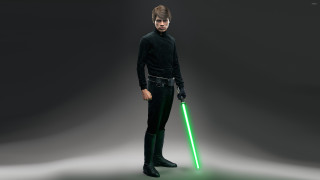 Man black outfit green lightsaber - realistic character concept free wallpaper