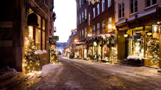 Christmas lights snowy street architecture - decoration free wallpaper