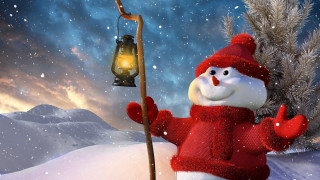 Snowman holding lantern pole snow 2 - naive free wallpaper