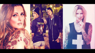 Woman man cross tattoos lipstick - free aesthetic wallpaper for desktop