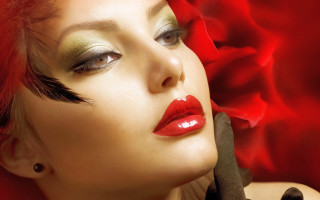 Red haired woman red dress 3 - a black glove free wallpaper