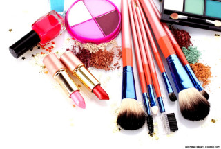 Makeup brushes cosmetics white surface - a brush free wallpaper
