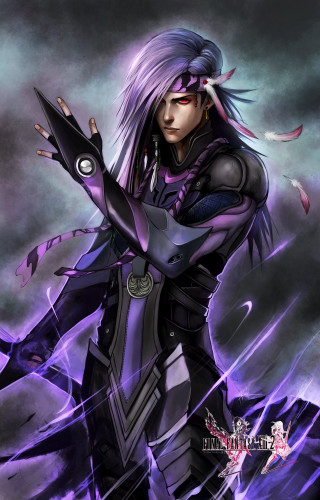 Woman purple hair sword hand 2 - a dark background free wallpaper for mobile