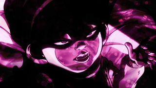 Woman purple background black mask - menacing free wallpaper