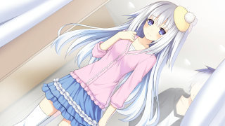 White haired girl pink shirt - blue skirt free wallpaper
