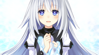 Anime girl white hair blue 19 - blue eyes holding free wallpaper