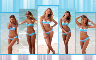 Woman bikini beach posing hands 2 - her right hand free wallpaper