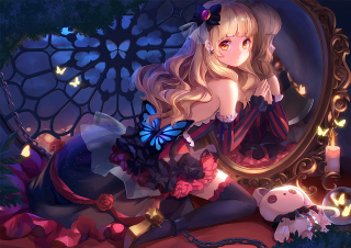 Gothic blonde woman mirror teddy - darkness free wallpaper