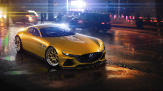 Yellow sports car wet street - bright free wallpaper