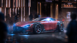 Red sports car night city 8 - andrew law free wallpaper