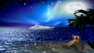 Woman beach ocean blue sky - dreamlike free wallpaper for desktop