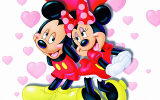 Mickey minnie mice hugging hearts - the background of them free wallpaper