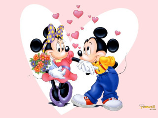 Mickey minnie kissing heart background - free valentines wallpaper