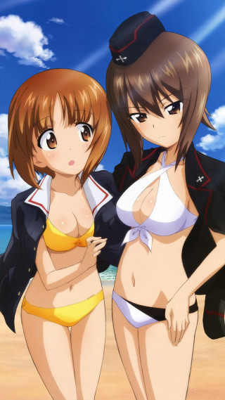 Anime girls beach military sailor - the beach free wallpaper for mobile