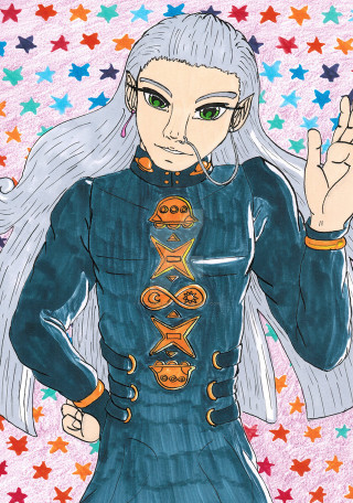 Woman whitehair greeneyes blueoutfit star - fabien charuau free wallpaper for mobile