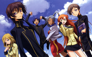 Anime characters group blue sky 13 - behind them free wallpaper