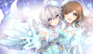 Anime girls white hair blue 2 - diamond free wallpaper