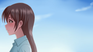 Woman long hair blue sky - the background and a sky background free wallpaper
