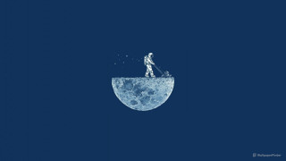 Moon man standing broom boat - the moon free wallpaper