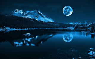 Full moon mountain lake USA - a reflection of the moon free wallpaper