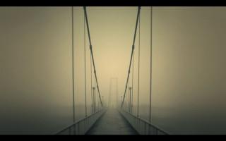 Foggy bridge lights poles sky - a few pole free wallpaper
