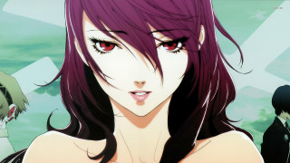 Purple haired girl red eyes - other girl free wallpaper