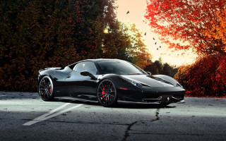 Black sports car autumn red - a black sports car free wallpaper for desktop