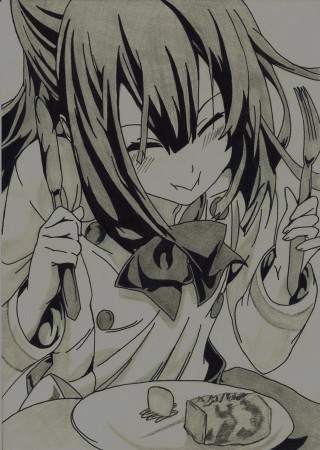 Girl eating cake with fork - destructive free wallpaper for mobile