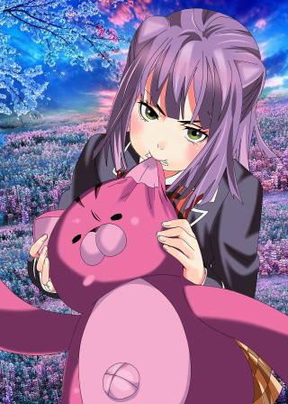 Girl pinkteddyflower skytrees urban cherry - the background free wallpaper for mobile