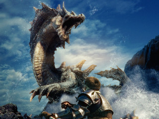 Dragon attacking man suit armor - huge free wallpaper