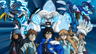 Group people blue background monster - official art free wallpaper for desktop