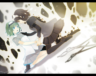 Anime couple kissing scissors blackwhite - gapmoe yandere grimdark free wallpaper for desktop