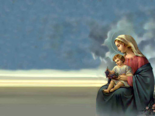 Woman child bird lap painting - an oil free wallpaper