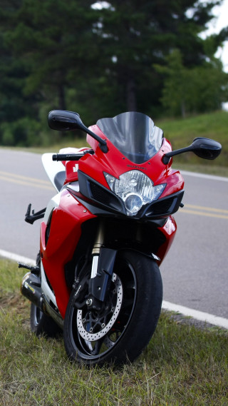 Red motorcycle road sign trees - free motorcycles wallpaper for mobile