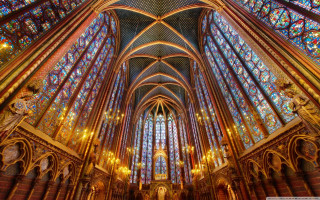 Cathedral stained glass ceiling chandelier - tone free wallpaper