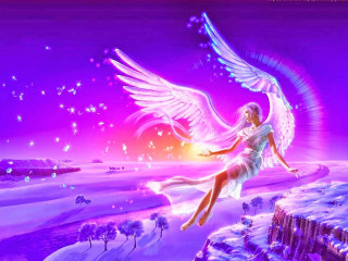 Woman flying snowy landscape white - a white angel free wallpaper