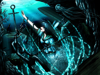 Woman blue dress sword cave - a skeleton free wallpaper for desktop