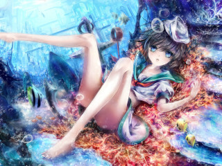 Woman laying ground fish hand - her hand and a fish free wallpaper