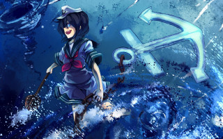 Sailor girl water boat anchor - a blue ocean free wallpaper
