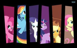 Colorful ponies row black background - epic composition free wallpaper