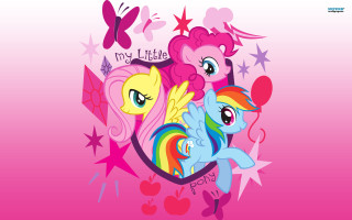 Pink background two little ponies - above them free wallpaper