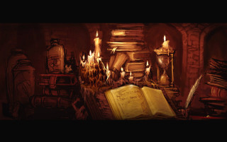 Fireplace book candles mantle painting - anato finnstark free wallpaper for desktop