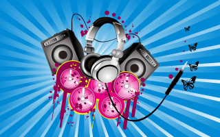 Headphones butterflies flying around over - over them free wallpaper for desktop
