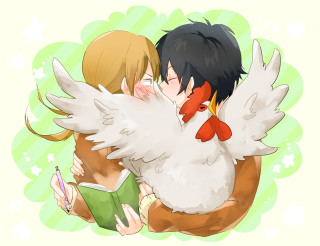 Couple hugging chicken book back - a book free wallpaper