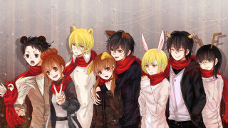 Anime characters snow wall group - a group of anime characters free wallpaper